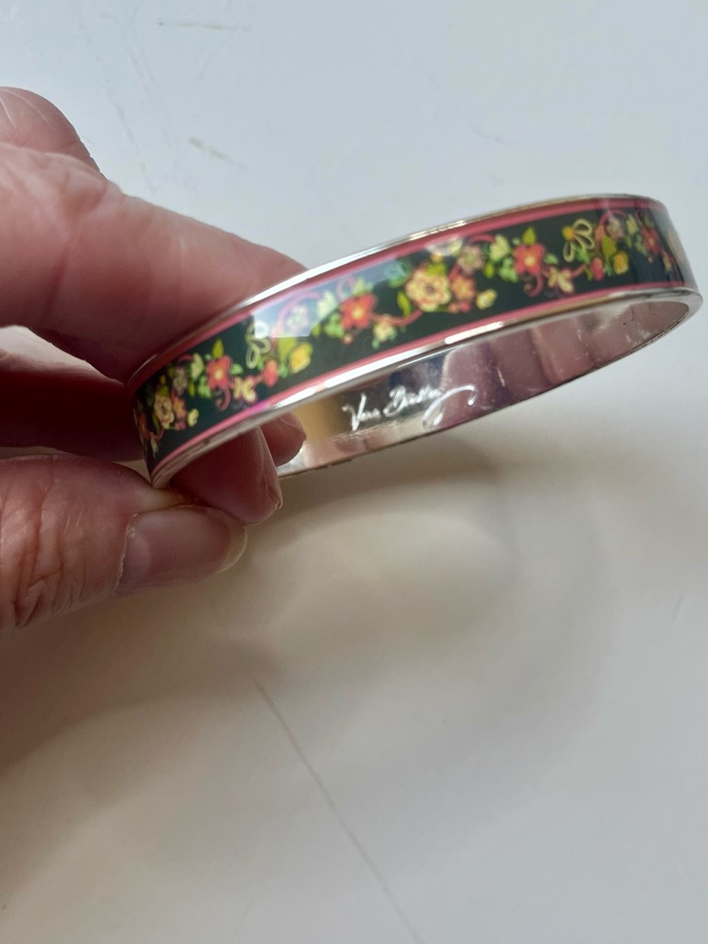 Vera Bradley Floral Enamel Bangle Bracelet Silver Tone- EUC - Picture 6 of 8